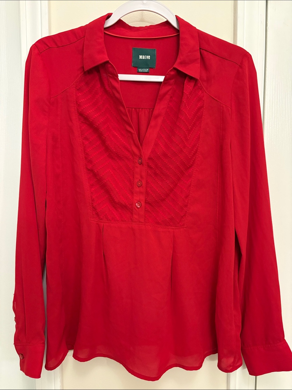 Maeve by Anthropologie Red Long-Sleeve Button-Front Blouse
